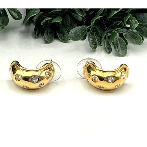 Gold tone Half Hoop Crystal Rhinestone Earrings By Nolan Miller - Picture 1 of 6